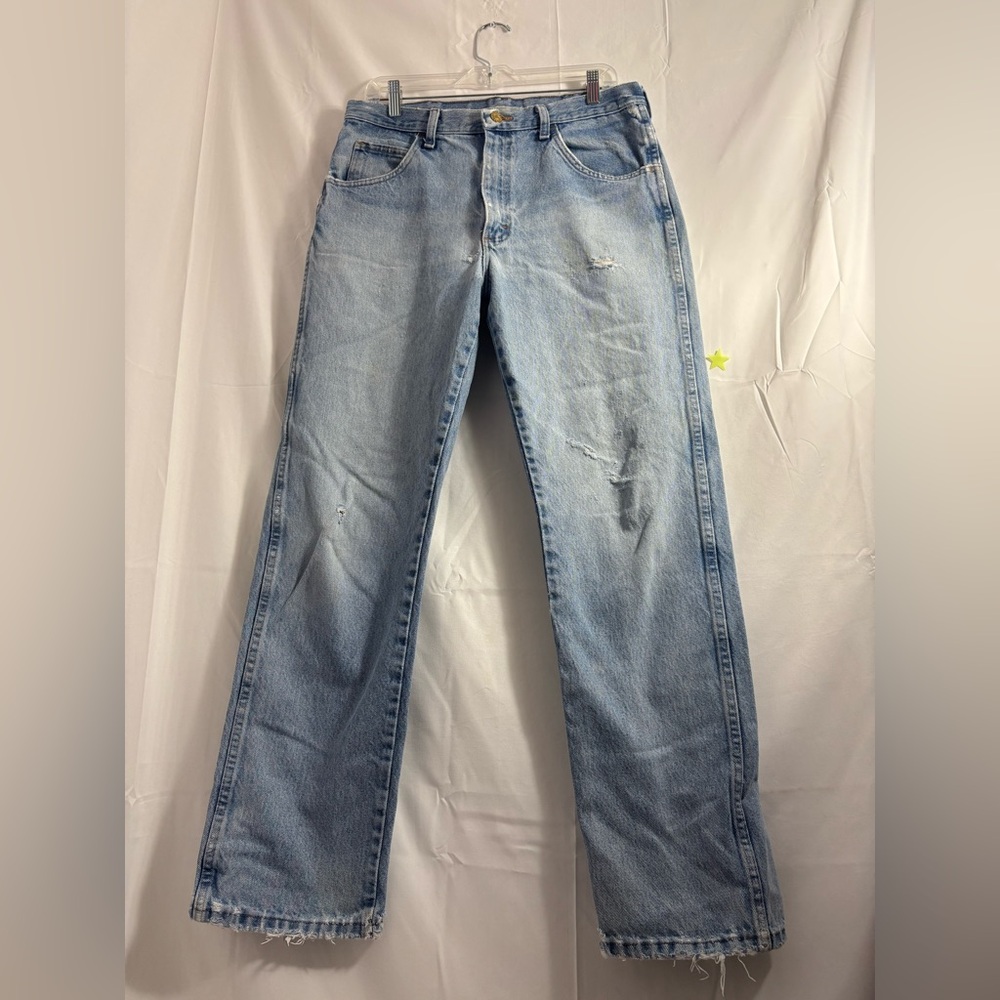 VTG Light Blue Distressed Mid Rise Straight Leg Relaxed Boyfriend Jeans Size 34